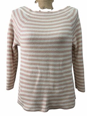 J. Crew Pink and Cream Striped Knit Sweater. Size Small